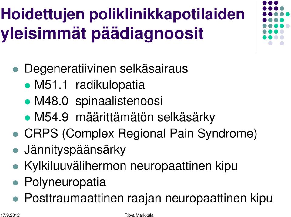 9 määrittämätön selkäsärky CRPS (Complex Regional Pain Syndrome)