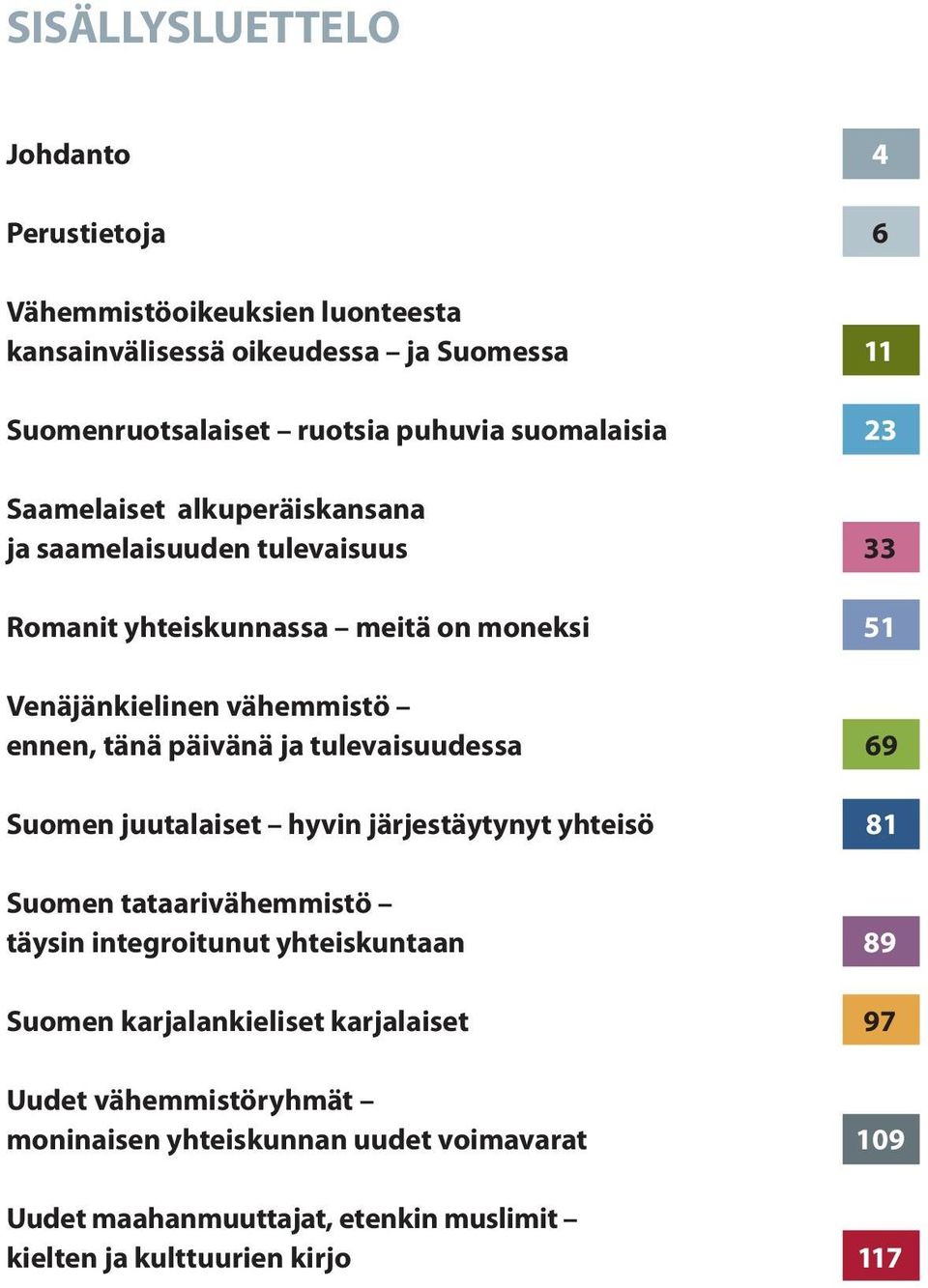 tänä päivänä ja tulevaisuudessa 69 Suomen juutalaiset hyvin järjestäytynyt yhteisö 81 Suomen tataarivähemmistö täysin integroitunut yhteiskuntaan 89 Suomen