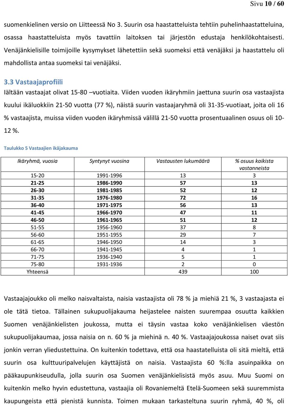 Venäjänkielisille toimijoille kysymykset lähetettiin sekä suomeksi että venäjäksi ja haastattelu oli mahdollista antaa suomeksi tai venäjäksi. 3.