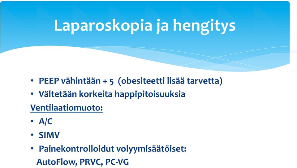 happipitoisuuksia Ventilaatiomuoto: A/C SIMV