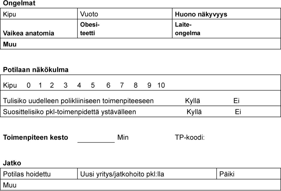 toimenpiteeseen Kyllä Ei Suosittelisiko pkl-toimenpidettä ystävälleen Kyllä Ei