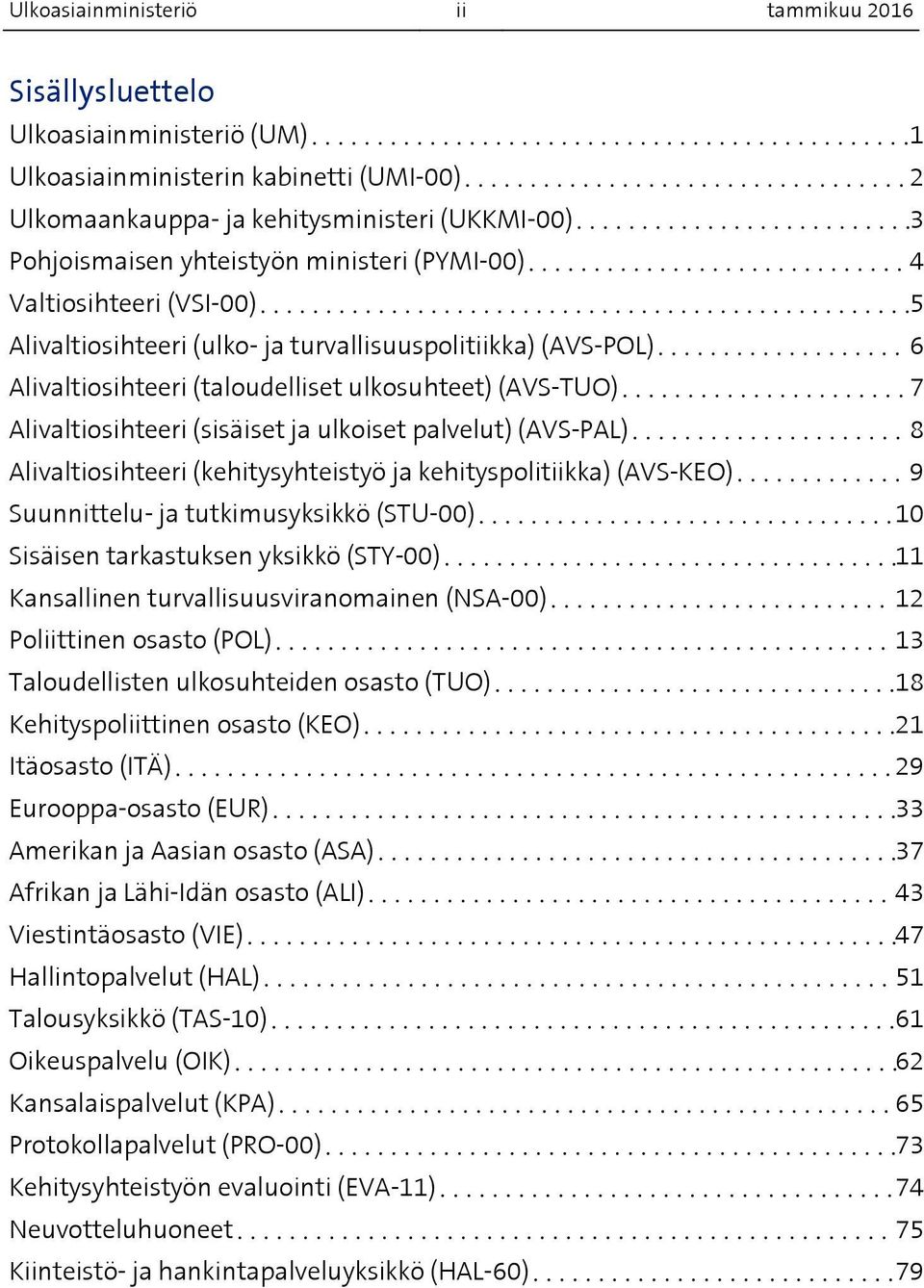 ja ulkoiset palvelut) (AVS-PAL) 8 Alivaltiosihteeri (kehitysyhteistyö ja kehityspolitiikka) (AVS-KEO) 9 Suunnittelu- ja tutkimusyksikkö (STU-00) 10 Sisäisen tarkastuksen yksikkö (STY-00) 11