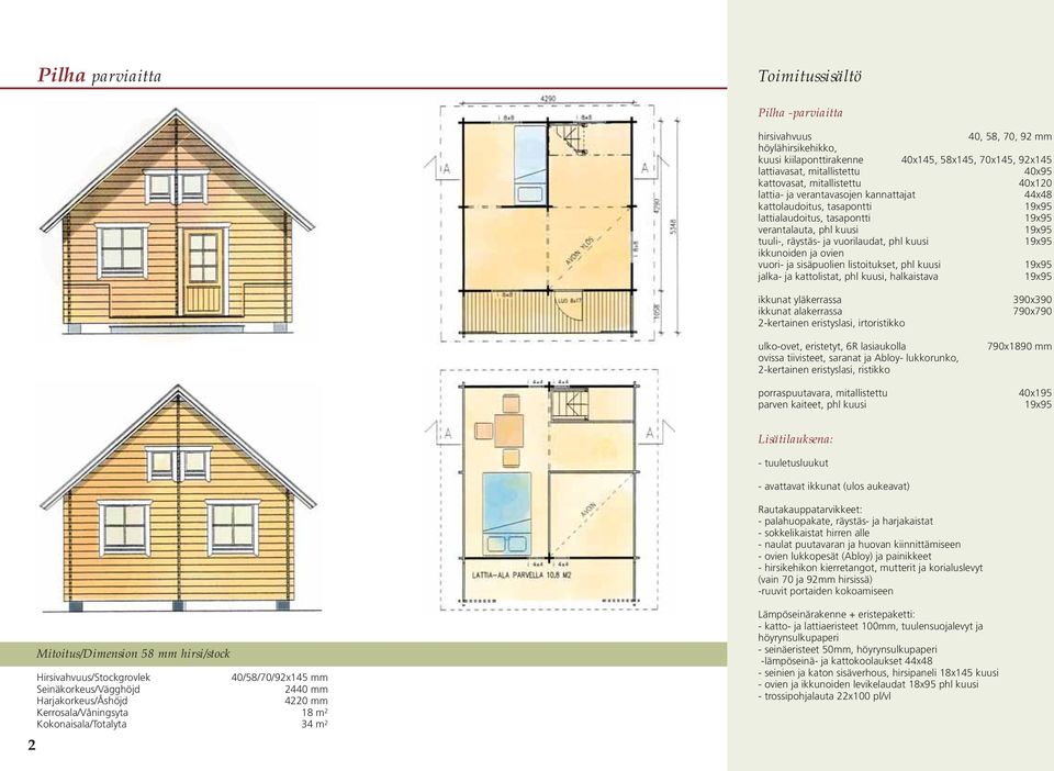 vuorilaudat, phl kuusi 19x95 ikkunoiden ja ovien vuori- ja sisäpuolien listoitukset, phl kuusi 19x95 jalka- ja kattolistat, phl kuusi, halkaistava 19x95 ikkunat yläkerrassa ikkunat alakerrassa