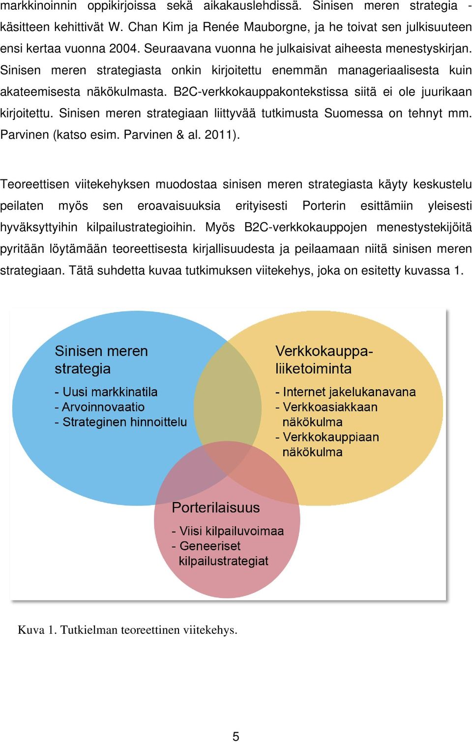 B2C-verkkokauppakontekstissa siitä ei ole juurikaan kirjoitettu. Sinisen meren strategiaan liittyvää tutkimusta Suomessa on tehnyt mm. Parvinen (katso esim. Parvinen & al. 2011).