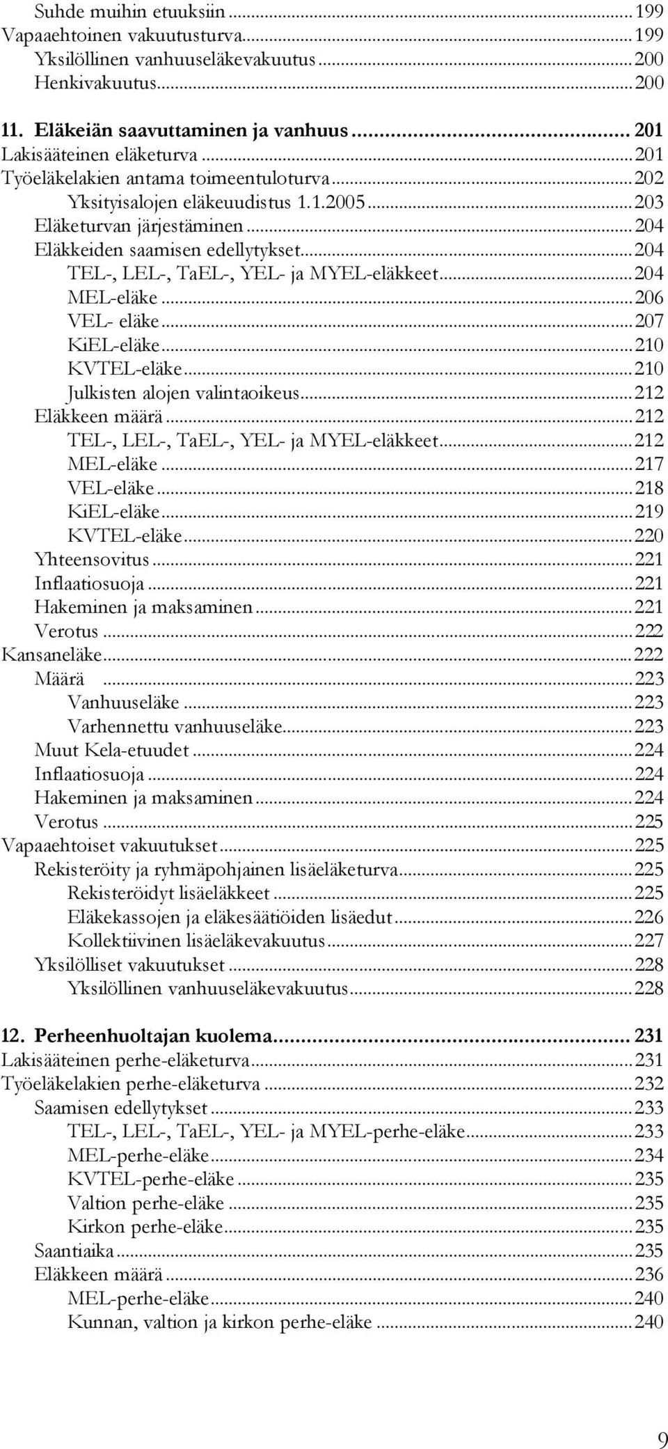 ..204 TEL-, LEL-, TaEL-, YEL- ja MYEL-eläkkeet...204 MEL-eläke...206 VEL- eläke...207 KiEL-eläke...210 KVTEL-eläke...210 Julkisten alojen valintaoikeus...212 Eläkkeen määrä.