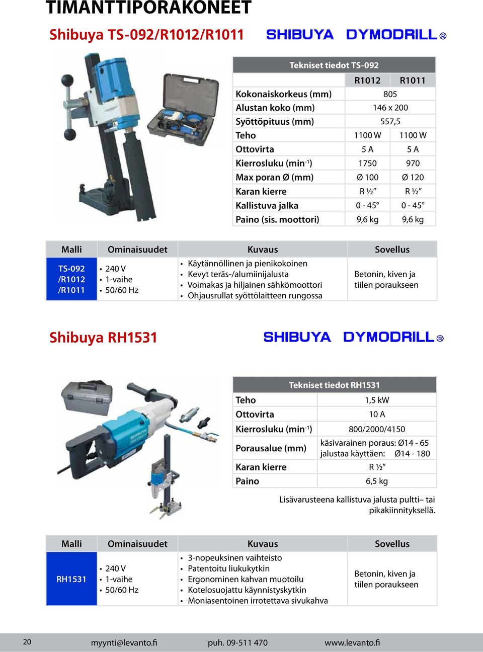 moottori) 9,6 kg 9,6 kg Malli Ominaisuudet Kuvaus Sovellus Käytännöllinen ja pienikokoinen TS-092 240 V Kevyt teräs-/alumiinijalusta Betonin, kiven ja /R1012 1-vaihe Voimakas ja hiljainen