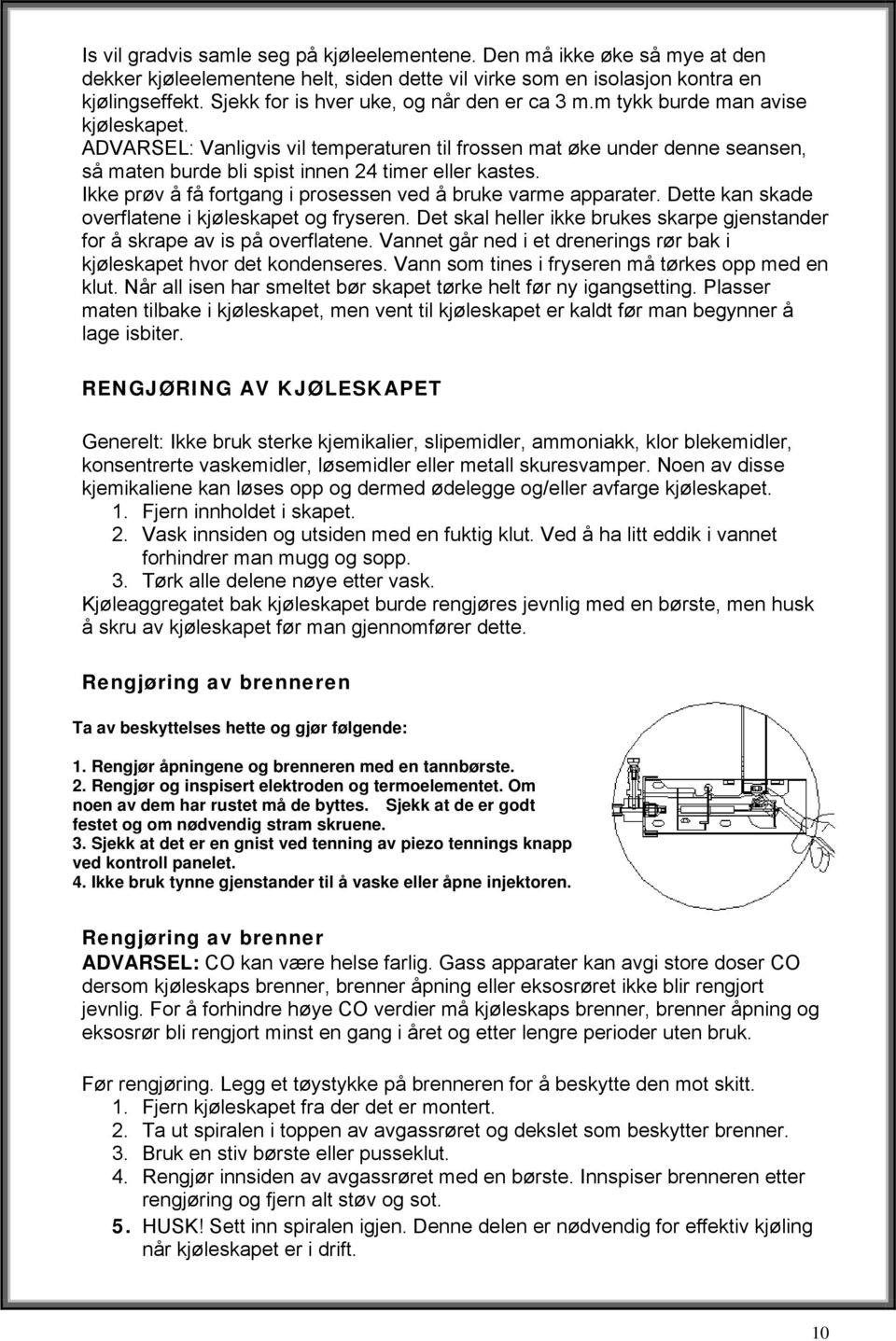 ADVARSEL: Vanligvis vil temperaturen til frossen mat øke under denne seansen, så maten burde bli spist innen 24 timer eller kastes. Ikke prøv å få fortgang i prosessen ved å bruke varme apparater.