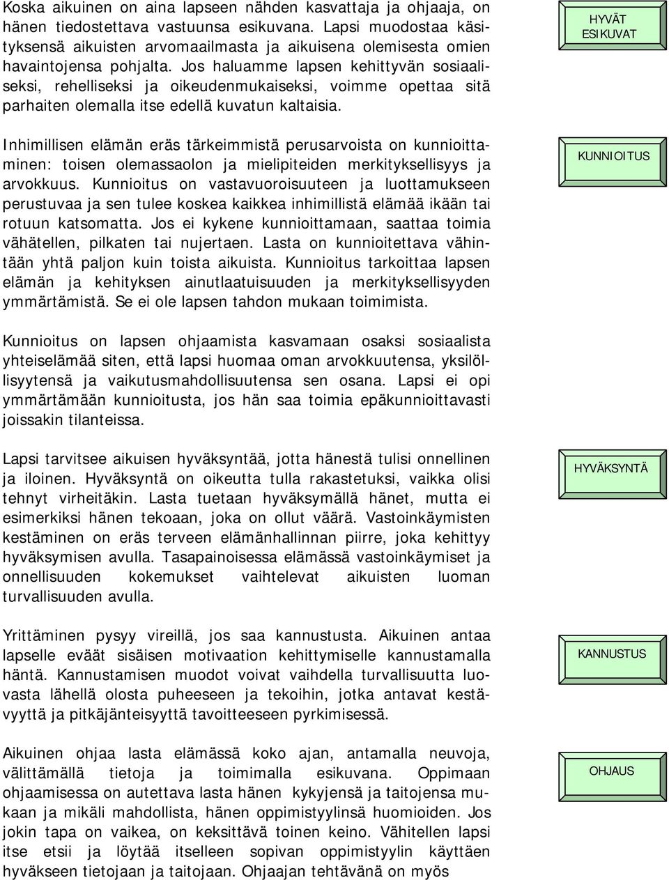 Jos haluamme lapsen kehittyvän sosiaaliseksi, rehelliseksi ja oikeudenmukaiseksi, voimme opettaa sitä parhaiten olemalla itse edellä kuvatun kaltaisia.