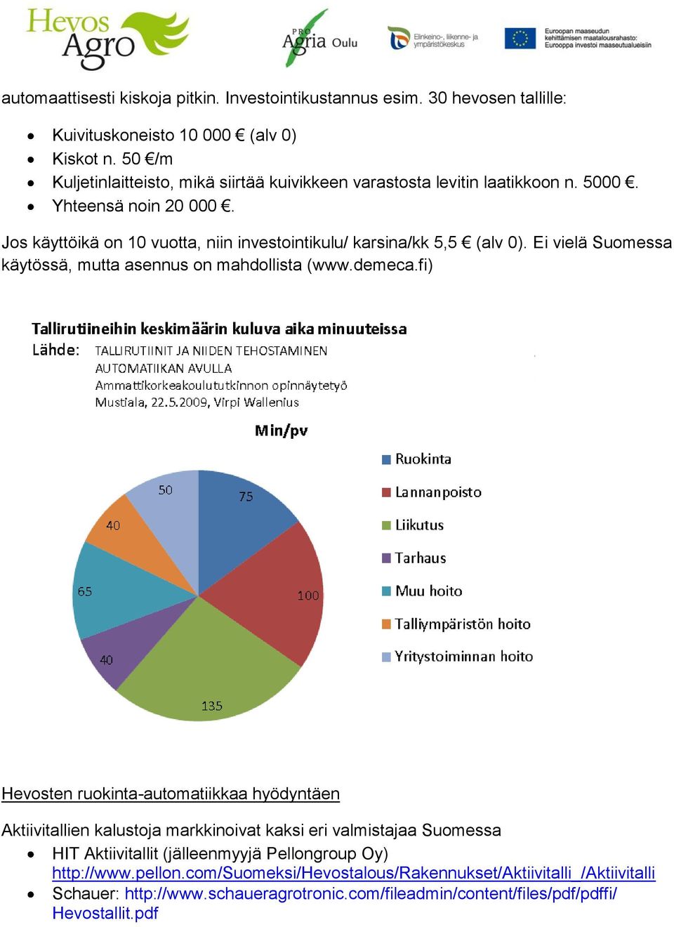 Jos käyttöikä on 10 vuotta, niin investointikulu/ karsina/kk 5,5 (alv 0). Ei vielä Suomessa käytössä, mutta asennus on mahdollista (www.demeca.