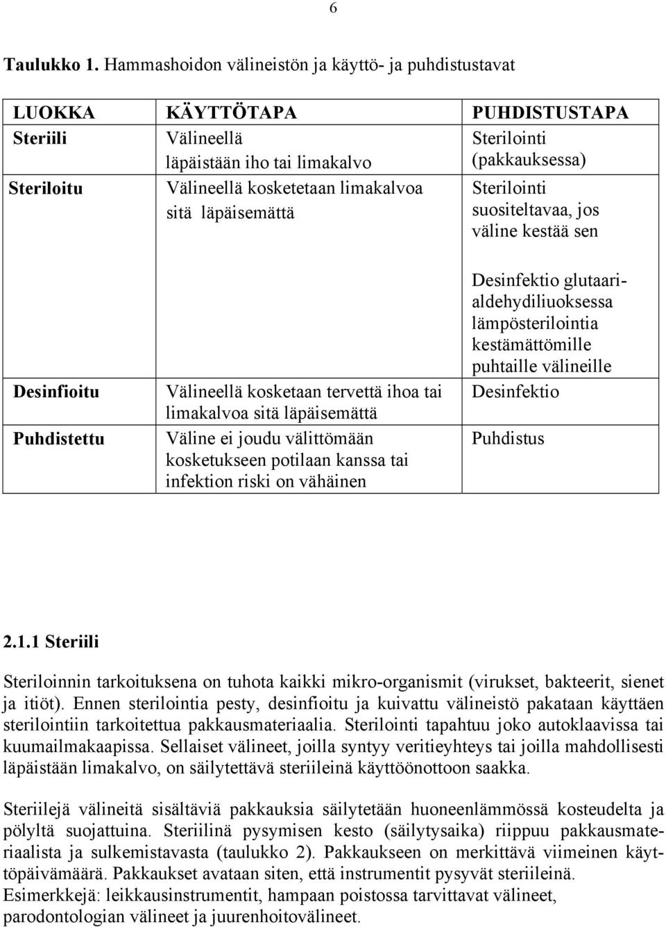 limakalvoa sitä läpäisemättä Sterilointi suositeltavaa, jos väline kestää sen Desinfioitu Puhdistettu Välineellä kosketaan tervettä ihoa tai limakalvoa sitä läpäisemättä Väline ei joudu välittömään