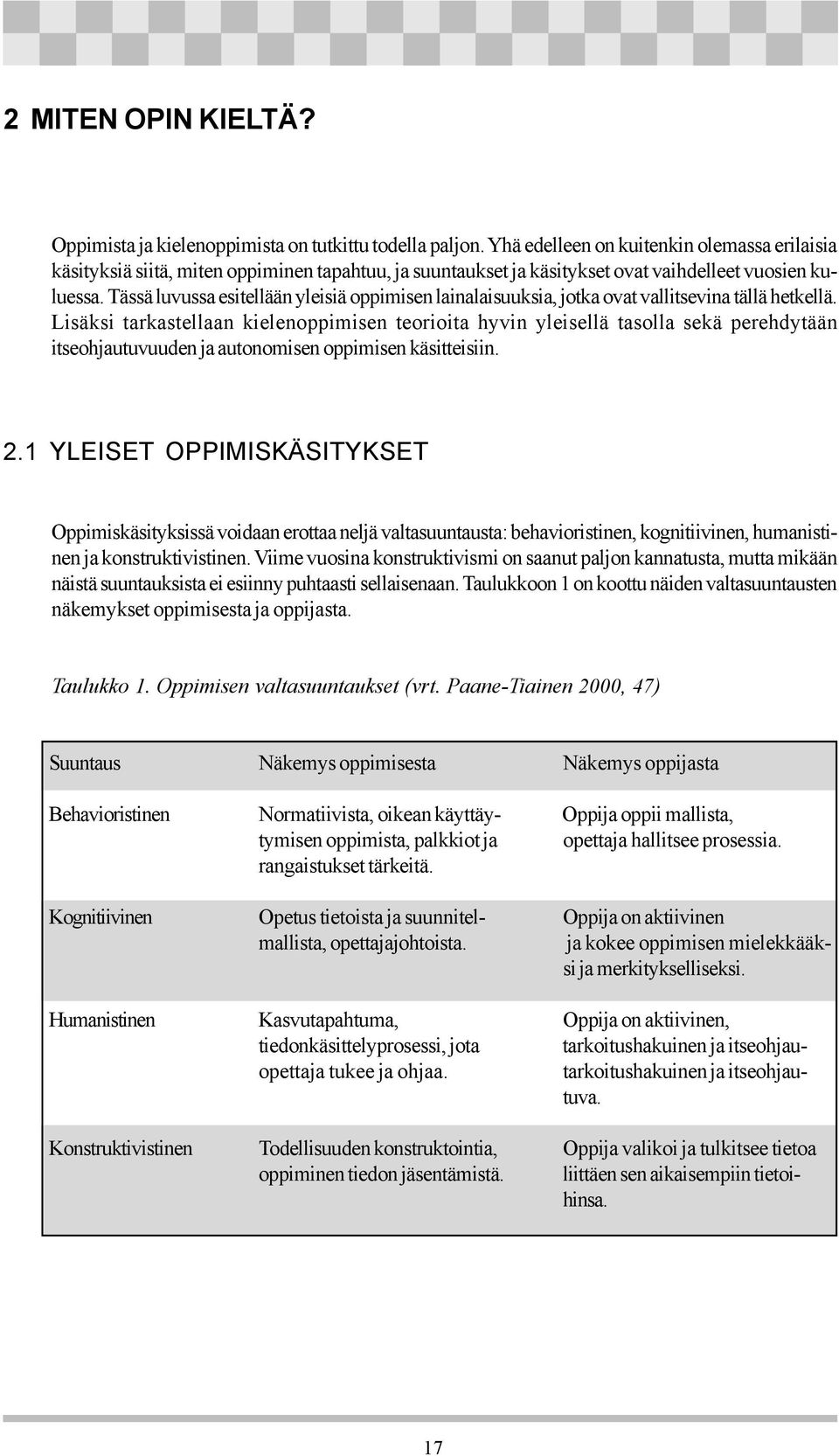 Tässä luvussa esitellään yleisiä oppimisen lainalaisuuksia, jotka ovat vallitsevina tällä hetkellä.