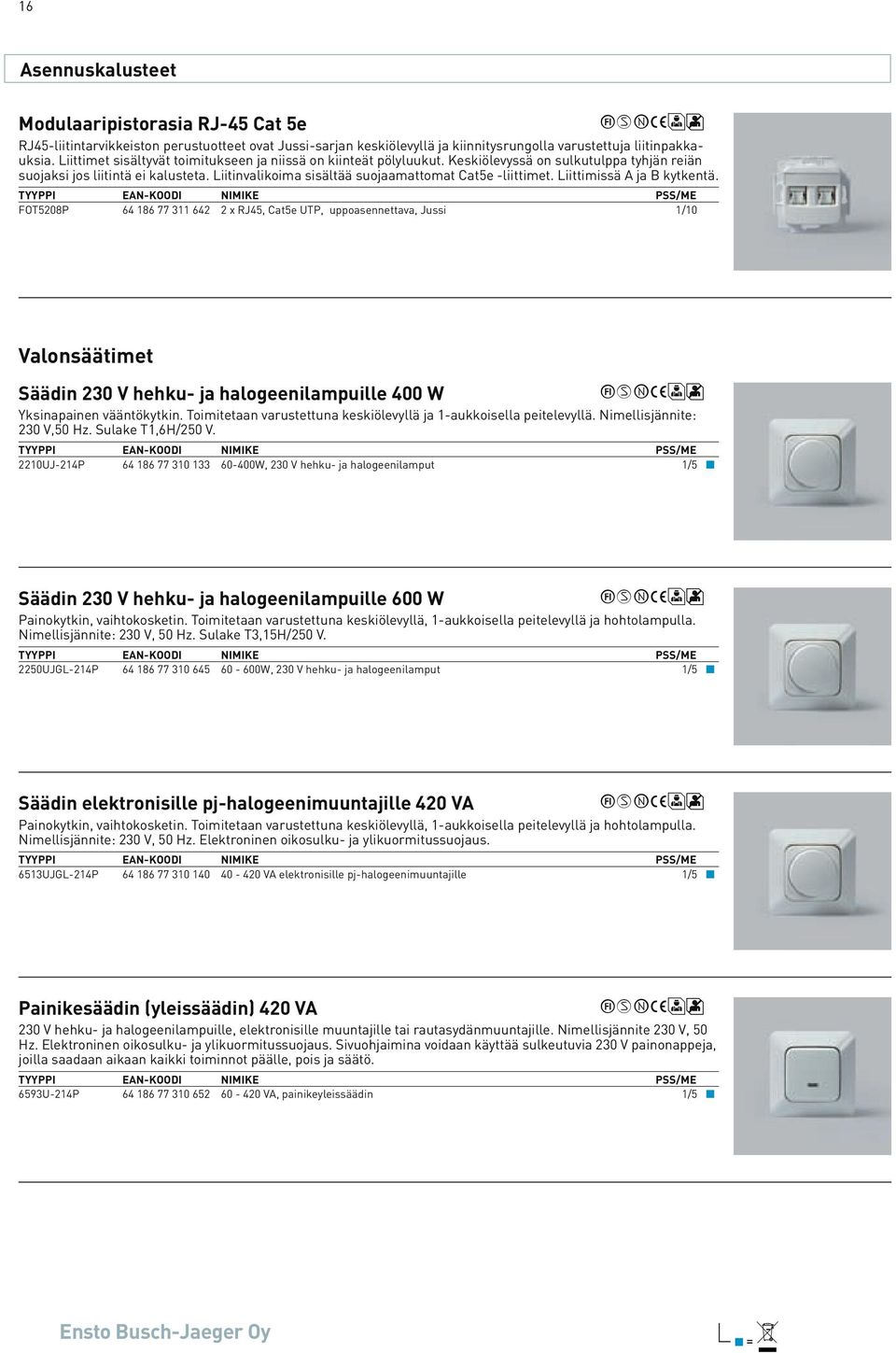 Liitinvalikoima sisältää suojaamattomat Cat5e -liittimet. Liittimissä A ja B kytkentä.