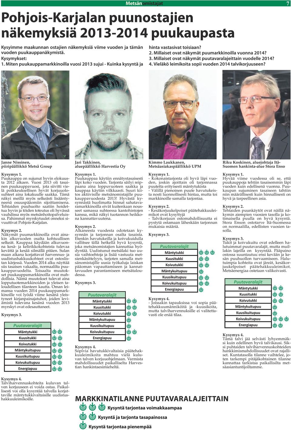 . Millaiset ovat näkymät puutavaralajeittain vuodelle?. Vieläkö leimikoita sopii vuoden talvikorjuuseen?