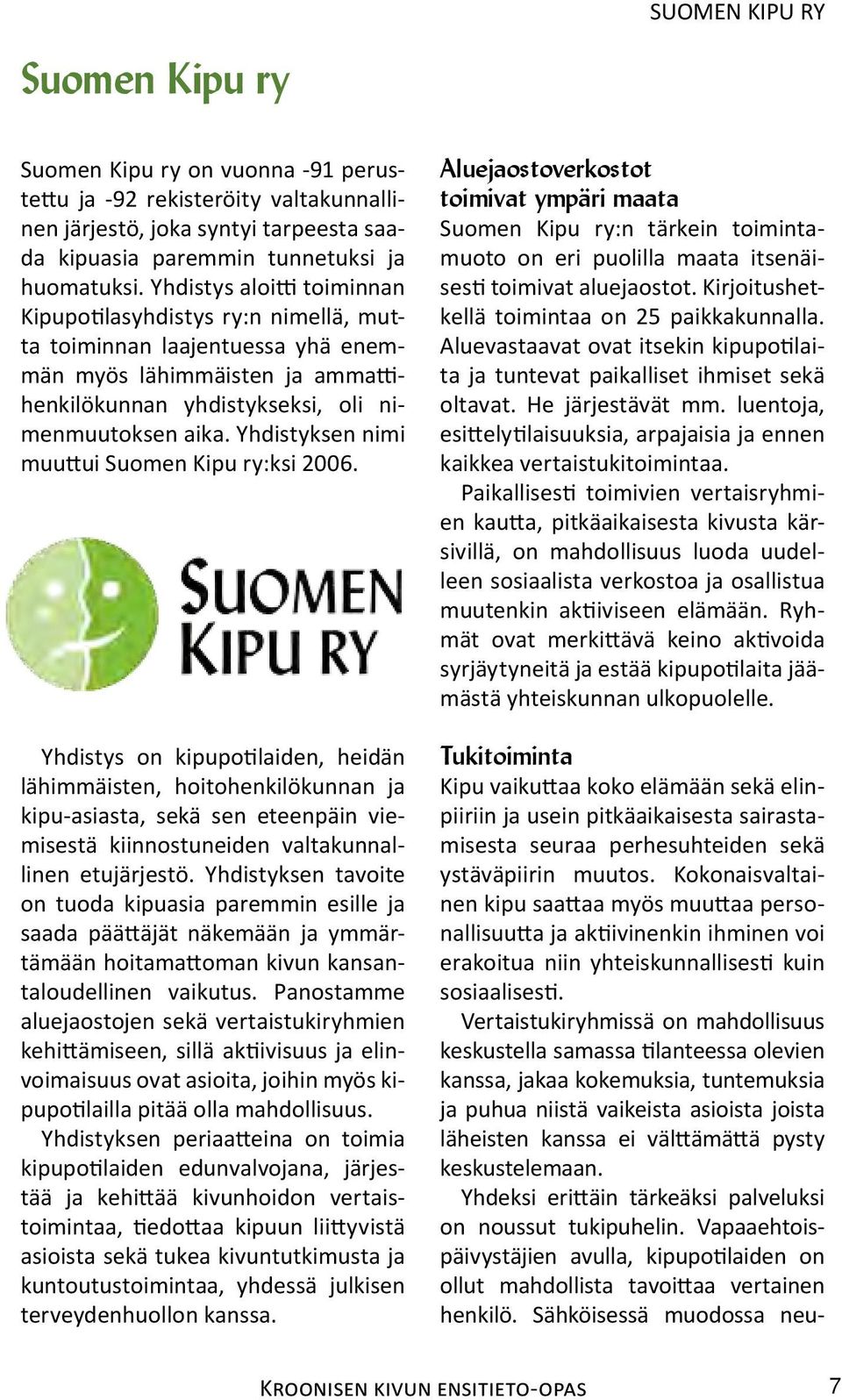 Yhdistyksen nimi muuttui Suomen Kipu ry:ksi 2006.