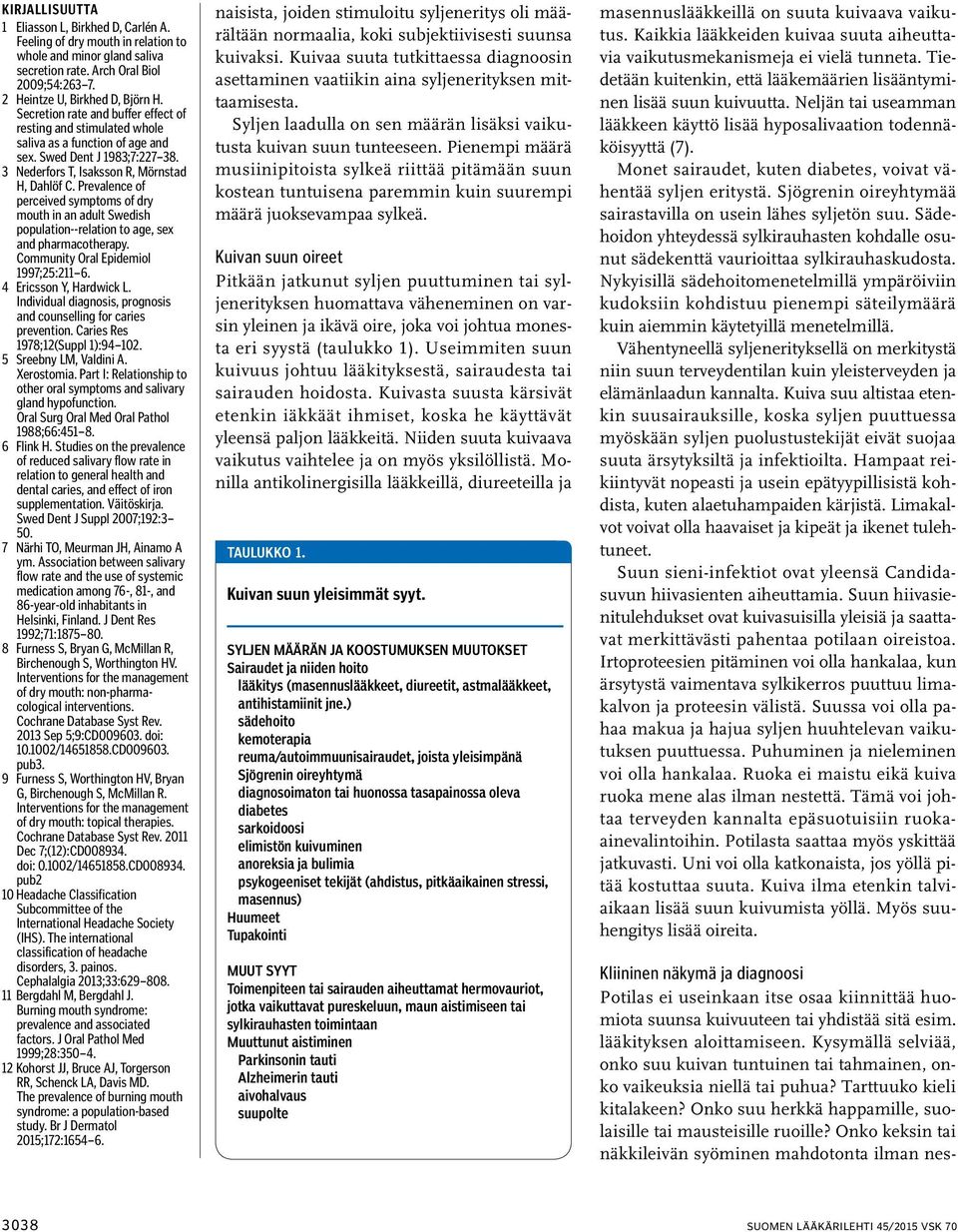 Prevalence of perceived symptoms of dry mouth in an adult Swedish population--relation to age, sex and pharmacotherapy. Community Oral Epidemiol 1997;25:211 6. 4 Ericsson Y, Hardwick L.
