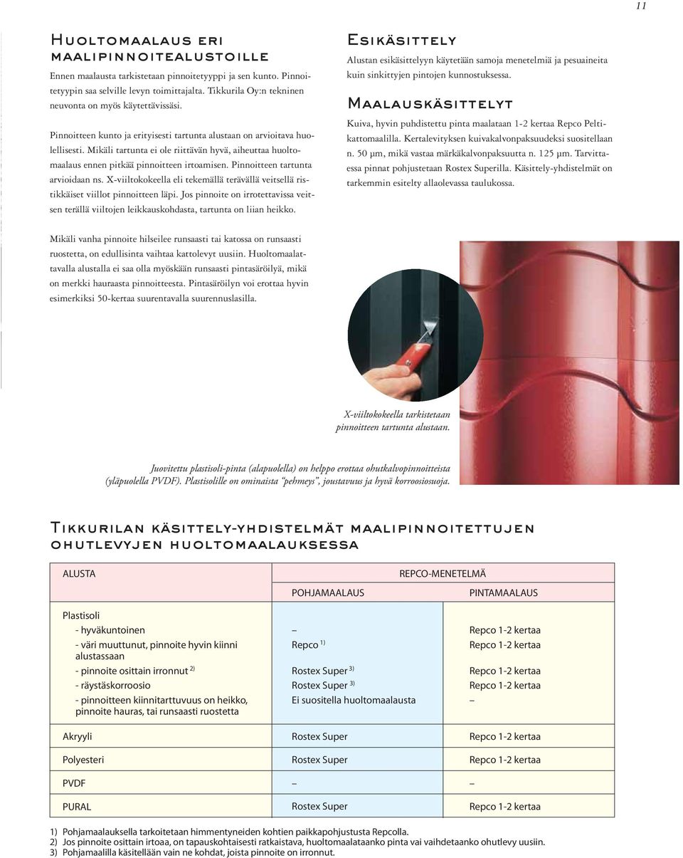 Mikäli tartunta ei ole riittävän hyvä, aiheuttaa huoltomaalaus ennen pitkää pinnoitteen irtoamisen. Pinnoitteen tartunta arvioidaan ns.