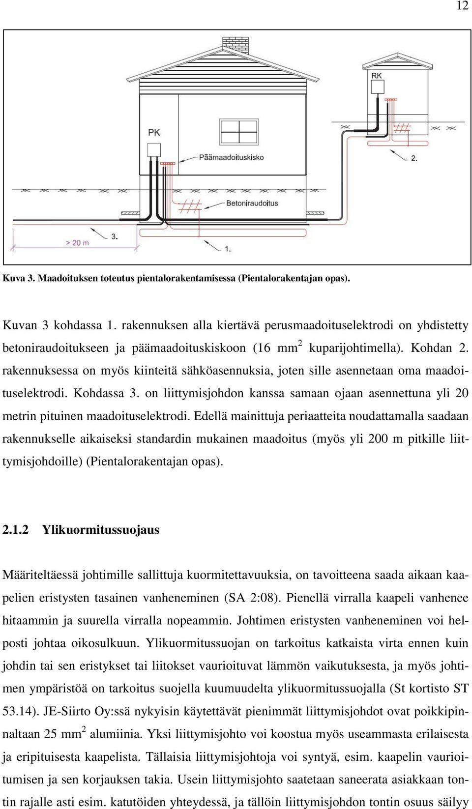 rakennuksessa on myös kiinteitä sähköasennuksia, joten sille asennetaan oma maadoituselektrodi. Kohdassa 3.