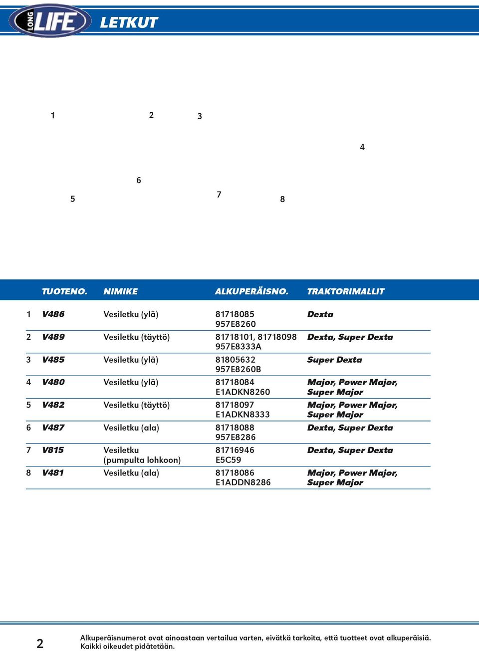 (pumpulta lohkoon) 8 V8 Vesiletku (ala) 8 87808 97E80 8780, 878098 97E8A 880