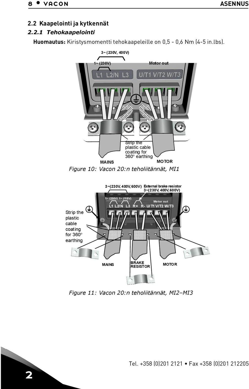 3~(23V, 4V, 6V) External brake resistor 3~(23V, 4V,6V) Strip the plastic cable coating for 36 earthing 1~ (23V) 1~ (11V) Motor out L1