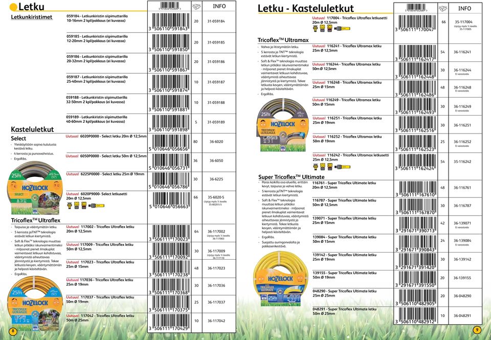 siipimutterilla 20-32mm 2 kpl/pakkaus (ei kuvassa) 059187 - Letkunkiristin siipimutterilla 25-40mm 2 kpl/pakkaus (ei kuvassa) 059188 - Letkunkiristin siipimutterilla 32-50mm 2 kpl/pakkaus (ei