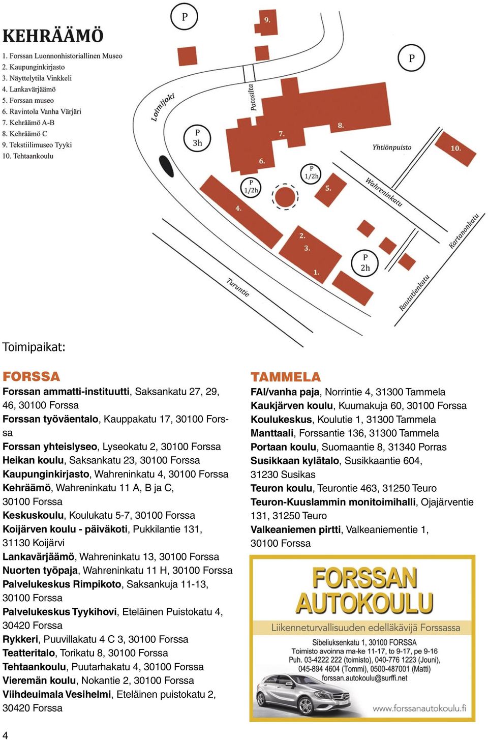 Lankavärjäämö,, 30100 Forssa Nuorten työpaja, H, 30100 Forssa Palvelukeskus Rimpikoto, Saksankuja 11-13, 30100 Forssa Palvelukeskus Tyykihovi, Eteläinen Puistokatu 4, 30420 Forssa Rykkeri,