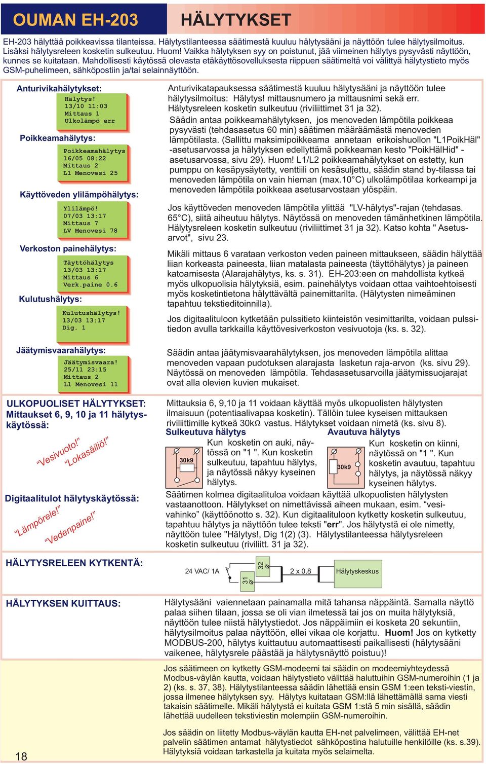 Mahdollisesti käytössä olevasta etäkäyttösovelluksesta riippuen säätimeltä voi välittyä hälytystieto myös GSM-puhelimeen, sähköpostiin ja/tai selainnäyttöön.