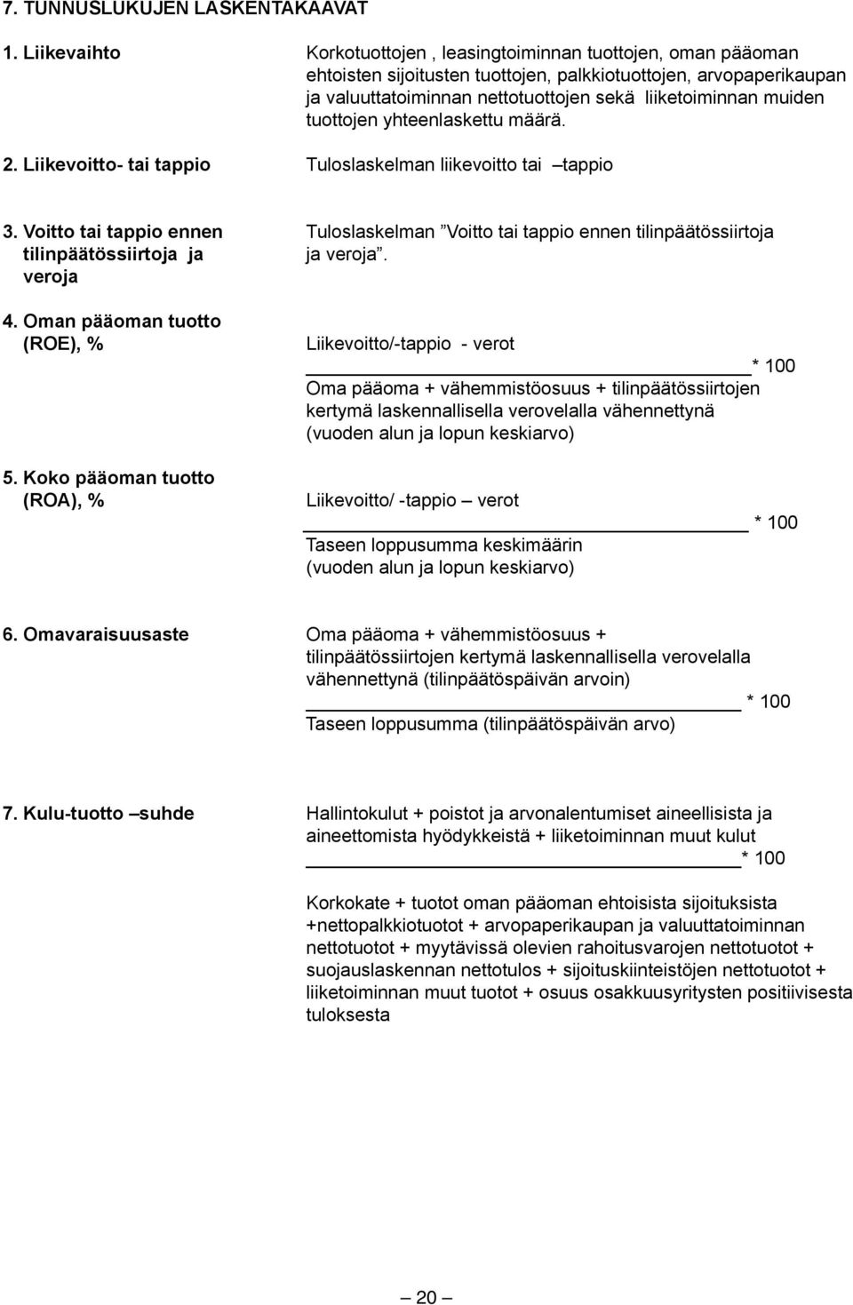 tuottojen yhteenlaskettu määrä. 2. Liikevoitto- tai tappio Tuloslaskelman liikevoitto tai tappio 3.