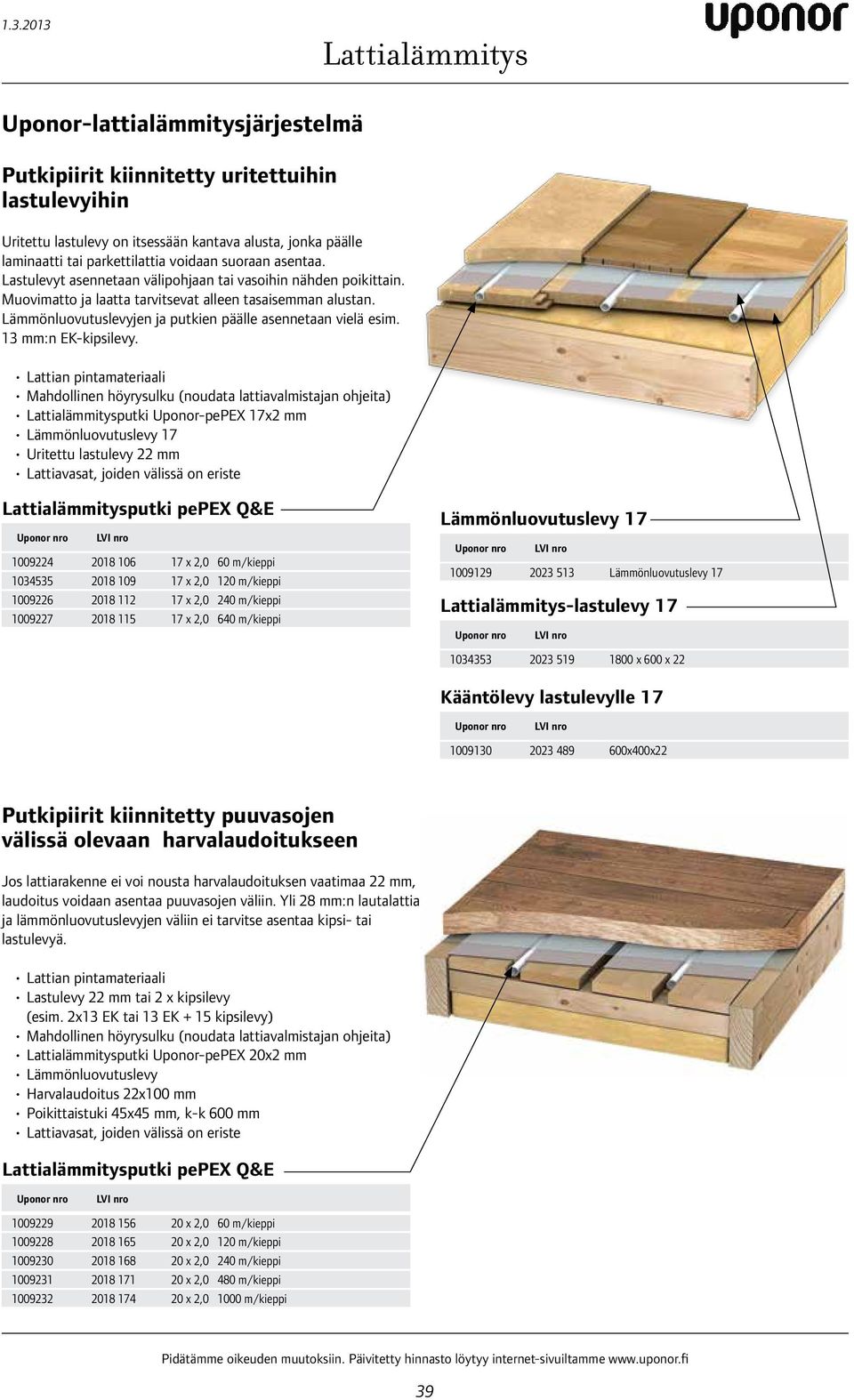 Lämmönluovutuslevyjen ja putkien päälle asennetaan vielä esim. 13 mm:n EK-kipsilevy.