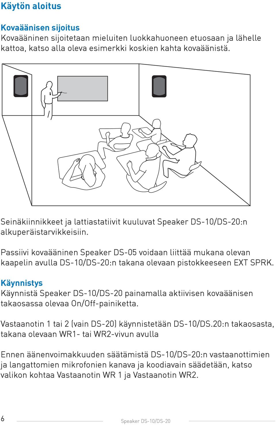 Passiivi kovaääninen Speaker DS-05 voidaan liittää mukana olevan kaapelin avulla DS-10/DS-20:n takana olevaan pistokkeeseen EXT SPRK.