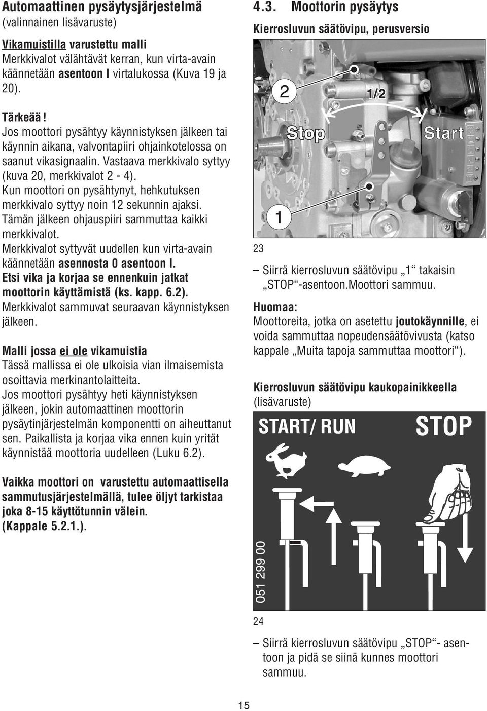 Kun moottori on pysähtynyt, hehkutuksen merkkivalo syttyy noin 12 sekunnin ajaksi. Tämän jälkeen ohjauspiiri sammuttaa kaikki merkkivalot.