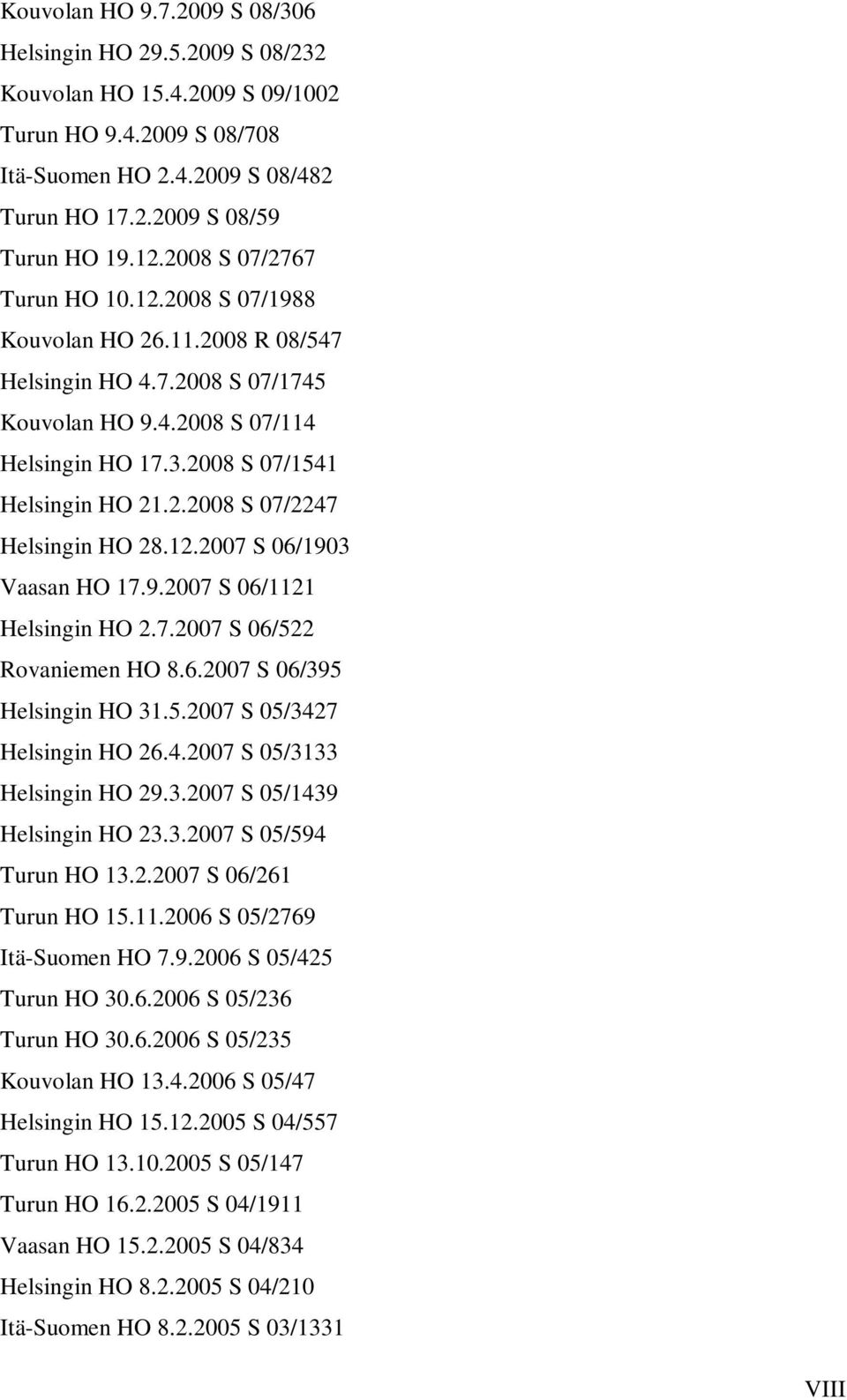 12.2007 S 06/1903 Vaasan HO 17.9.2007 S 06/1121 Helsingin HO 2.7.2007 S 06/522 Rovaniemen HO 8.6.2007 S 06/395 Helsingin HO 31.5.2007 S 05/3427 Helsingin HO 26.4.2007 S 05/3133 Helsingin HO 29.3.2007 S 05/1439 Helsingin HO 23.