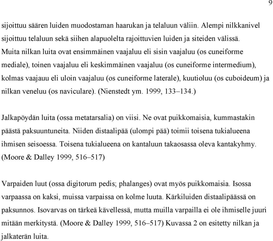 cuneiforme laterale), kuutioluu (os cuboideum) ja nilkan veneluu (os naviculare). (Nienstedt ym. 1999, 133 134.) Jalkapöydän luita (ossa metatarsalia) on viisi.