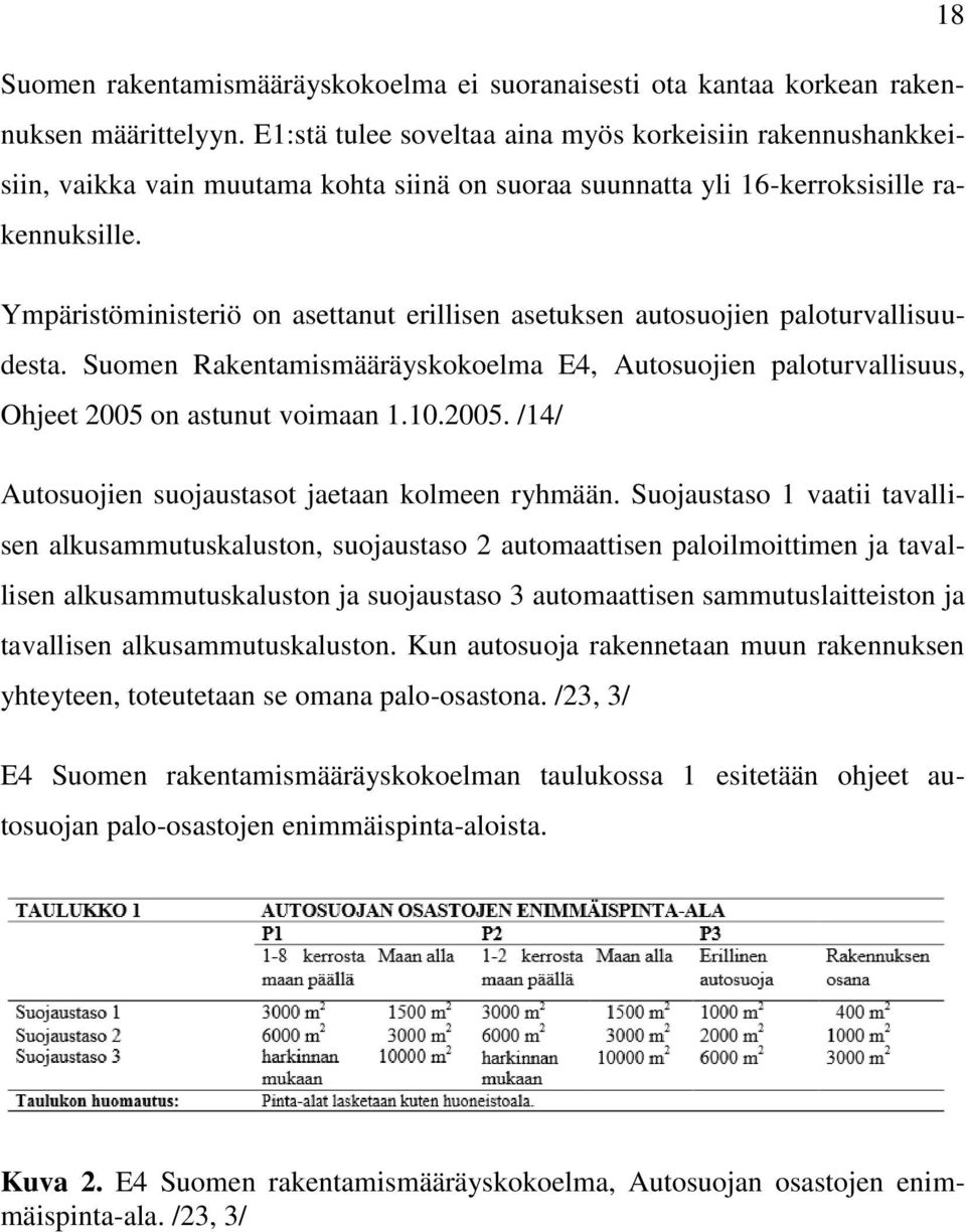 Ympäristöministeriö on asettanut erillisen asetuksen autosuojien paloturvallisuudesta. Suomen Rakentamismääräyskokoelma E4, Autosuojien paloturvallisuus, Ohjeet 2005 