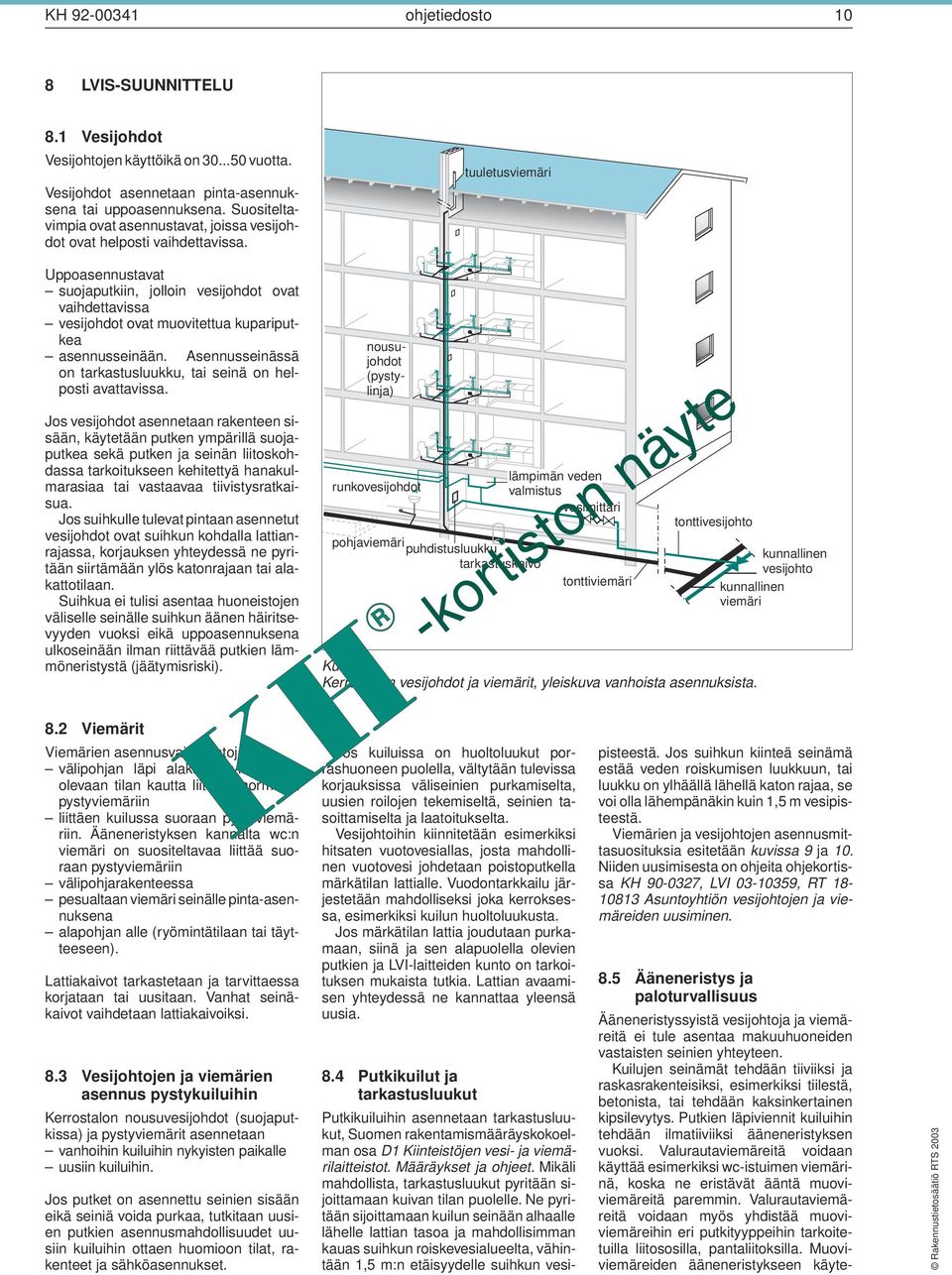 tuuletusviemäri Uppoasennustavat suojaputkiin, jolloin vesijohdot ovat vaihdettavissa vesijohdot ovat muovitettua kupariputkea asennusseinään.