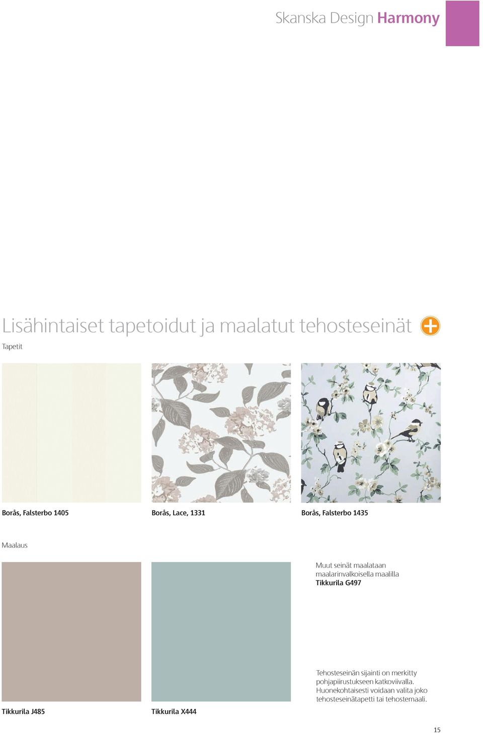 maalarinvalkoisella maalilla Tikkurila G497 Tikkurila J485 Tikkurila X444 Tehosteseinän sijainti