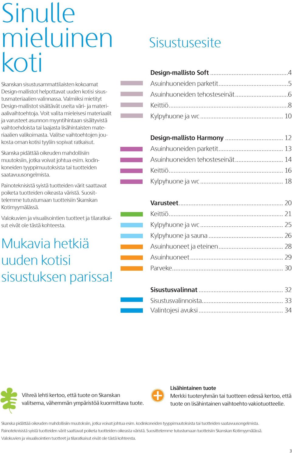 Voit valita mieleisesi materiaalit ja varusteet asunnon myyntihintaan sisältyvistä vaihtoehdoista tai laajasta lisähintaisten materiaalien valikoimasta.