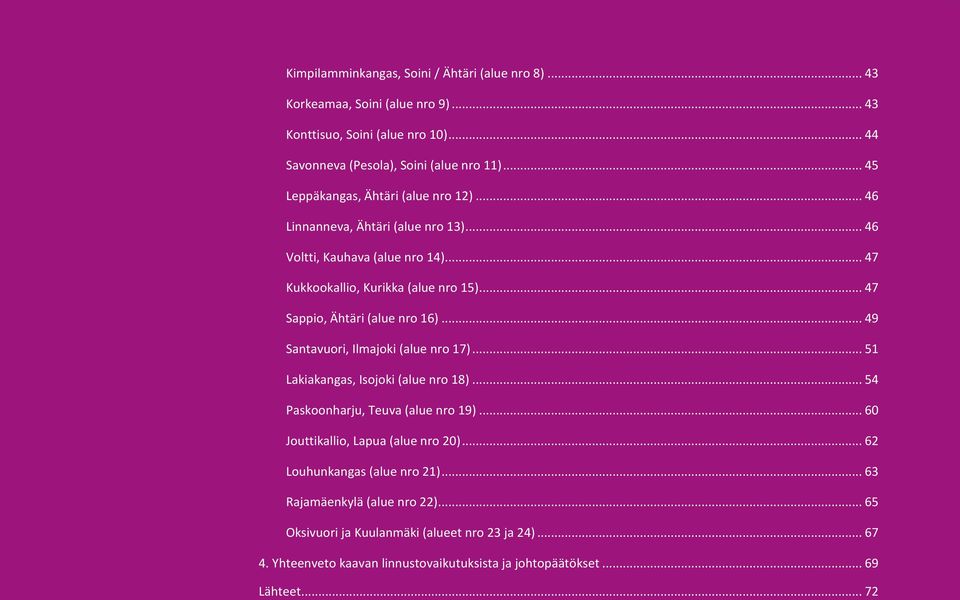 .. 47 Sappio, Ähtäri (alue nro 16)... 49 Santavuori, Ilmajoki (alue nro 17)... 51 Lakiakangas, Isojoki (alue nro 18)... 54 Paskoonharju, Teuva (alue nro 19).