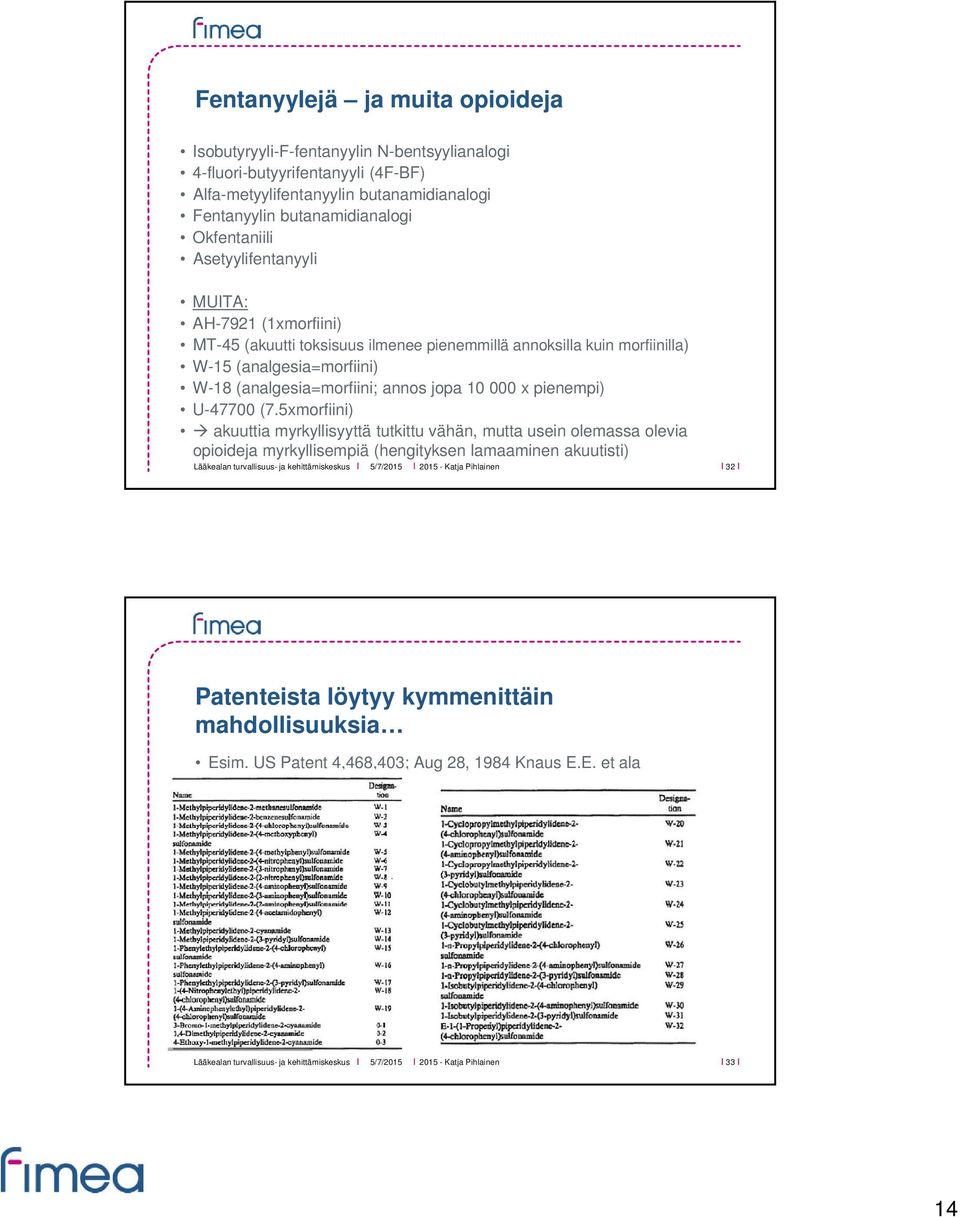 (analgesia=morfiini; annos jopa 10 000 x pienempi) U-47700 (7.