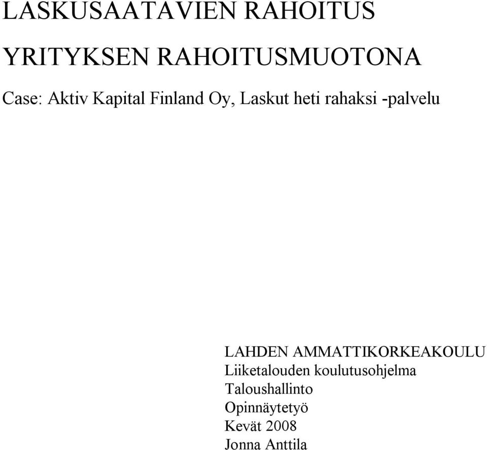 -palvelu LAHDEN AMMATTIKORKEAKOULU Liiketalouden