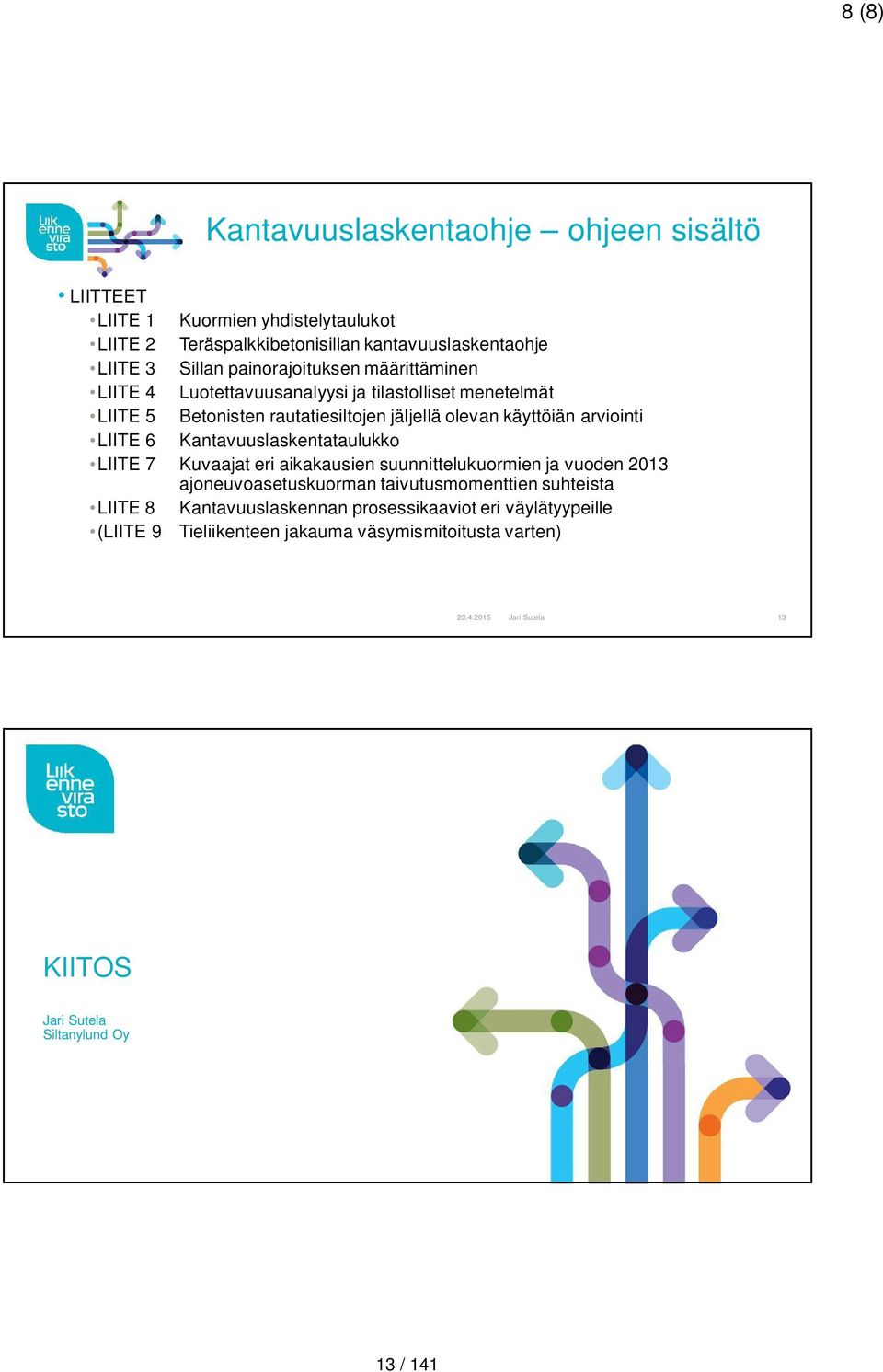 LIITE 6 Kantavuuslaskentataulukko LIITE 7 Kuvaajat eri aikakausien suunnittelukuormien ja vuoden 2013 ajoneuvoasetuskuorman taivutusmomenttien suhteista LIITE 8