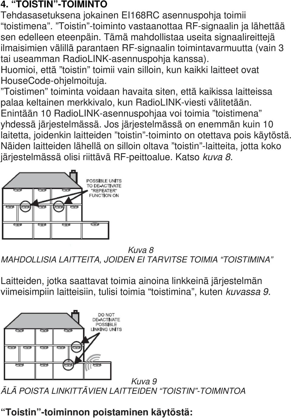 Huomioi, että toistin toimii vain silloin, kun kaikki laitteet ovat HouseCode-ohjelmoituja.