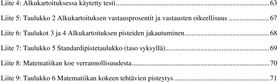 .. 67 Liite 6: Taulukot 3 ja 4 Alkukartoituksen pisteiden jakautuminen.