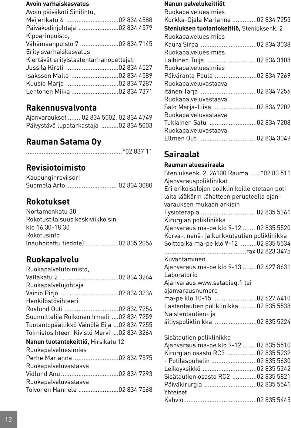 ..02 834 7371 Rakennusvalvonta Ajanvaraukset... 02 834 5002, 02 834 4749 Päivystävä lupatarkastaja...02 834 5003 Rauman Satama Oy...*02 837 11 Revisiotoimisto Kaupunginreviisori Suomela Arto.