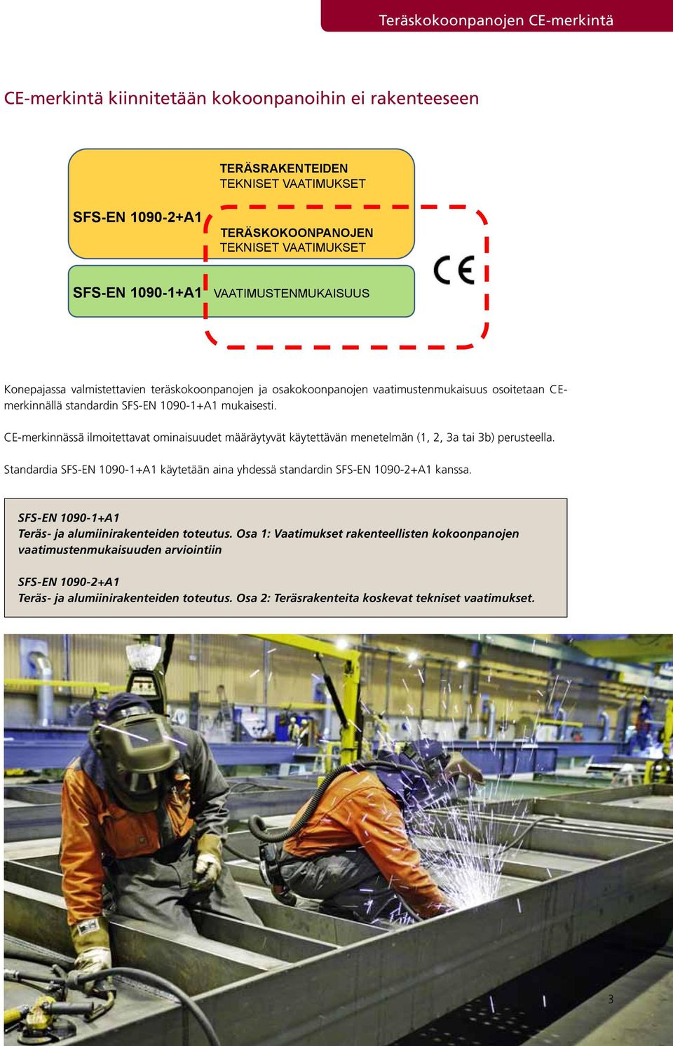 CE-merkinnässä ilmoitettavat ominaisuudet määräytyvät käytettävän menetelmän (1, 2, 3a tai 3b) perusteella. Standardia SFS-EN 1090-1+A1 käytetään aina yhdessä standardin SFS-EN 1090-2+A1 kanssa.