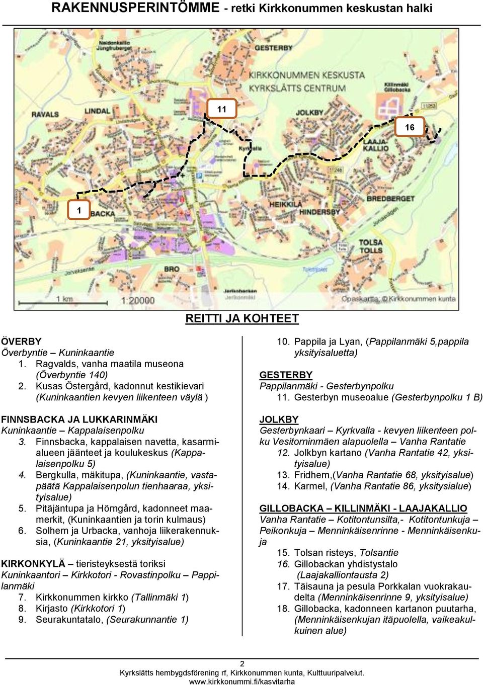 Finnsbacka, kappalaisen navetta, kasarmialueen jäänteet ja koulukeskus (Kappalaisenpolku 5) 4. Bergkulla, mäkitupa, (Kuninkaantie, vastapäätä Kappalaisenpolun tienhaaraa, yksityisalue) 5.