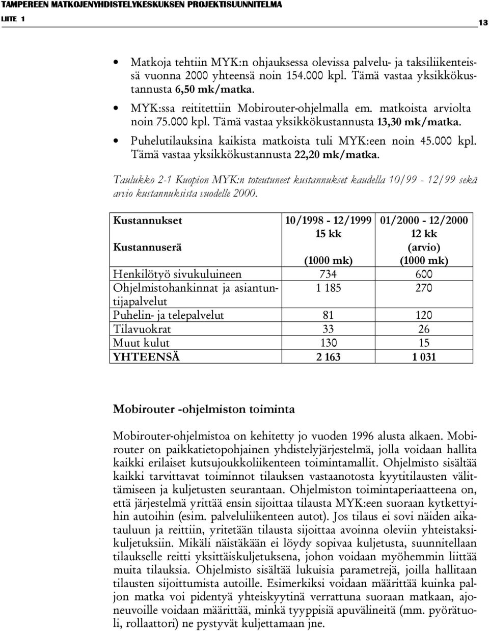 Puhelutilauksina kaikista matkoista tuli MYK:een noin 45.000 kpl. Tämä vastaa yksikkökustannusta 22,20 mk/matka.