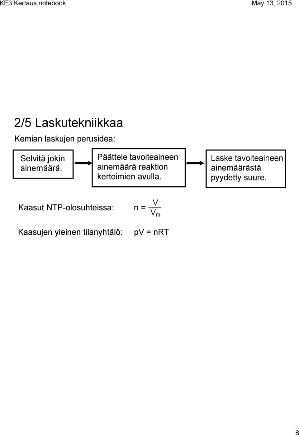 Päättele tavoiteaineen ainemäärä reaktion kertoimien avulla.