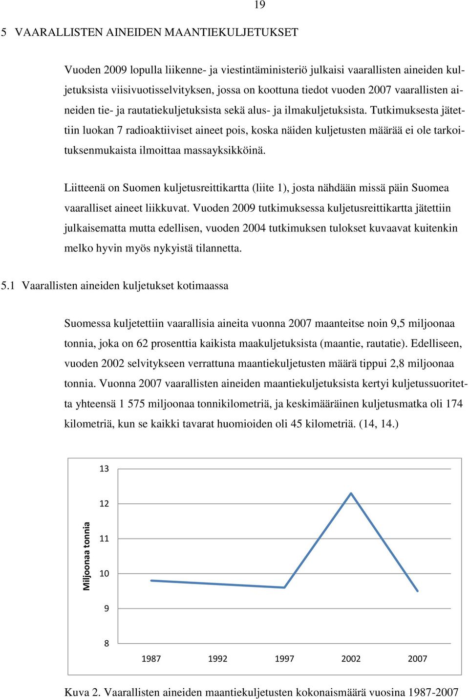 Tutkimuksesta jätettiin luokan 7 radioaktiiviset aineet pois, koska näiden kuljetusten määrää ei ole tarkoituksenmukaista ilmoittaa massayksikköinä.