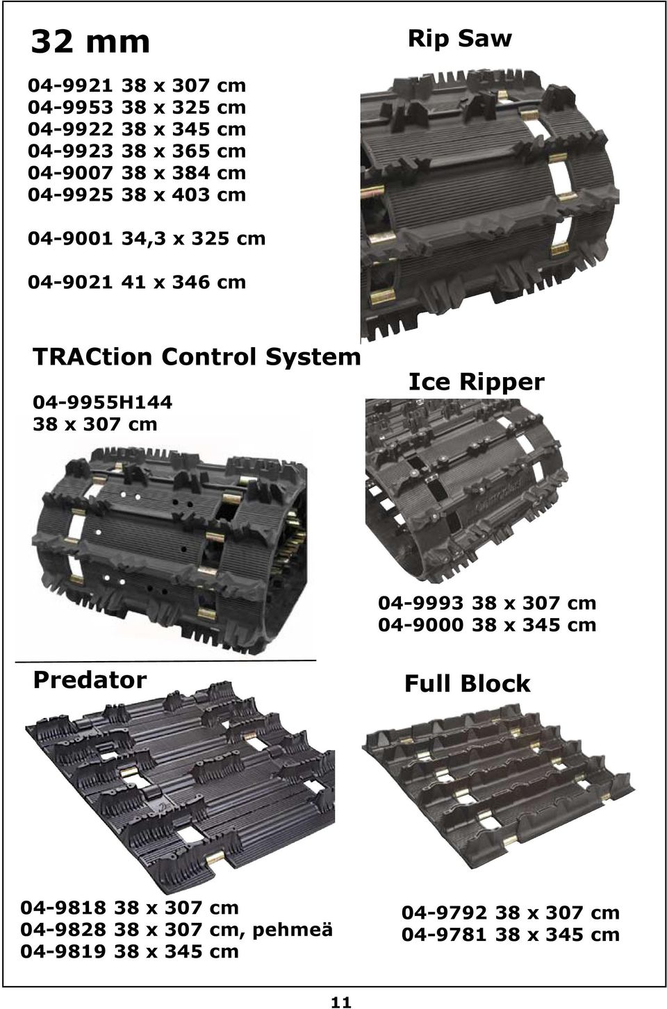 04-9955H144 38 x 307 cm Ice Ripper 04-9993 38 x 307 cm 04-9000 38 x 345 cm Predator Full Block