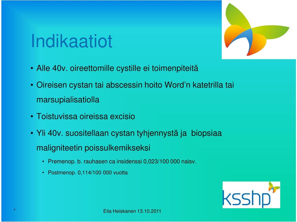 katetrilla tai marsupialisatiolla Toistuvissa oireissa excisio Yli 40v.